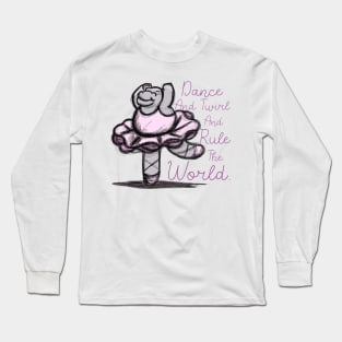 Cute Ballet Dancer Twirling Hippo Design Long Sleeve T-Shirt